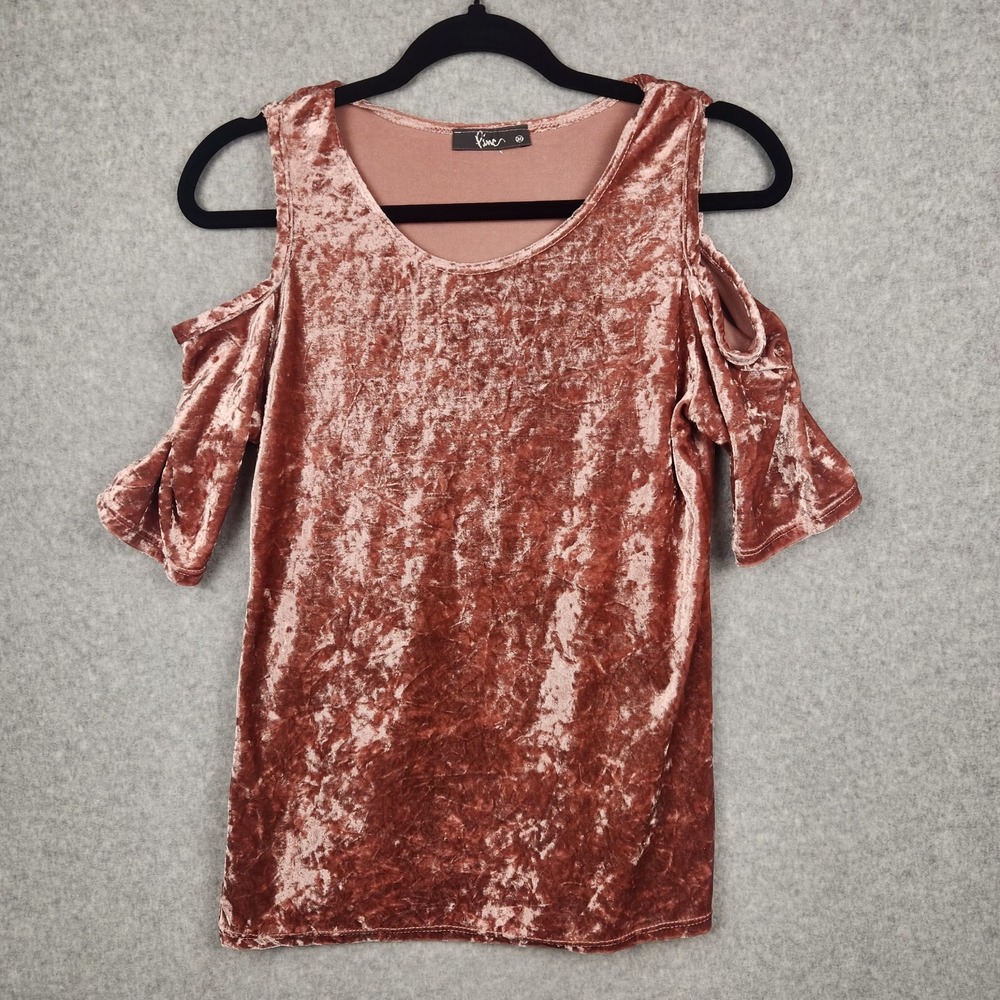 Crushed Velvet Cold Shoulder Top Womens Medium‎ Pink Short Sleeve